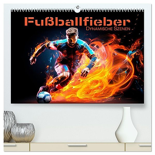 FUßBALLFIEBER Dynamische Szenen (hochwertiger Premium Wandkalender 2025 DIN A2 quer), Kunstdruck in Hochglanz, Calvendo, Melanie Viola