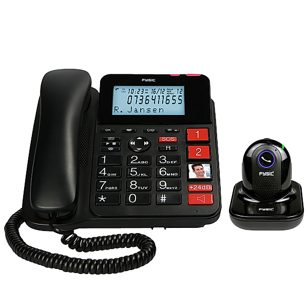 Fysic Schnur-Telefon mit Anrufbeantworter und kabell. SOS Alarmsender FX3960