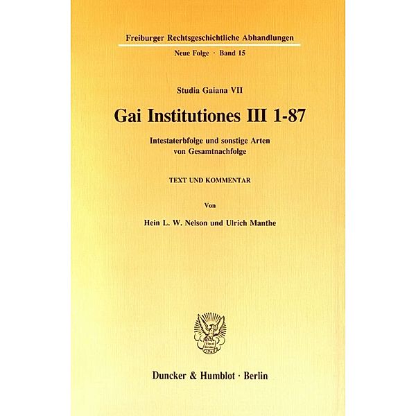 Gai Institutiones III 1 - 87., Ulrich Manthe, Hein L. W. Nelson