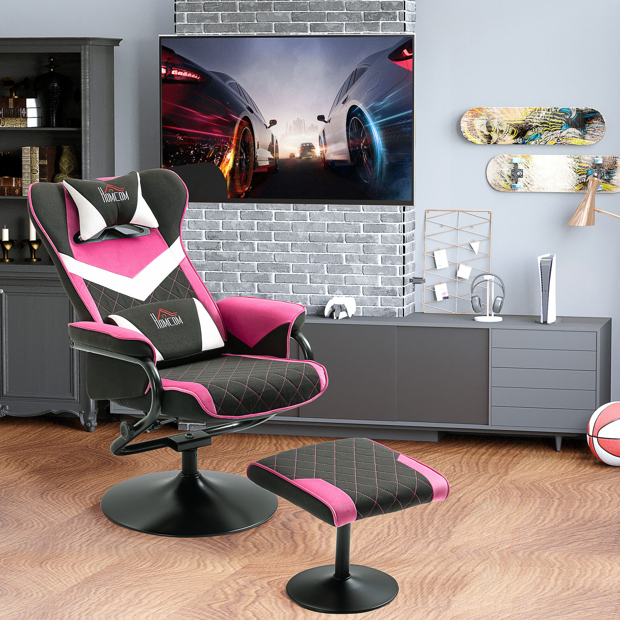 Gamingsessel mit Hocker rosa, schwarz Farbe: hellrot, schwarz, weiß online  kaufen - Orbisana