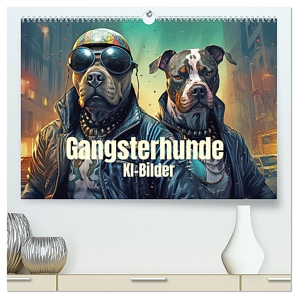 Gangsterhunde - KI-Bilder (hochwertiger Premium Wandkalender 2025 DIN A2 quer), Kunstdruck in Hochglanz, Calvendo, Liselotte Brunner-Klaus