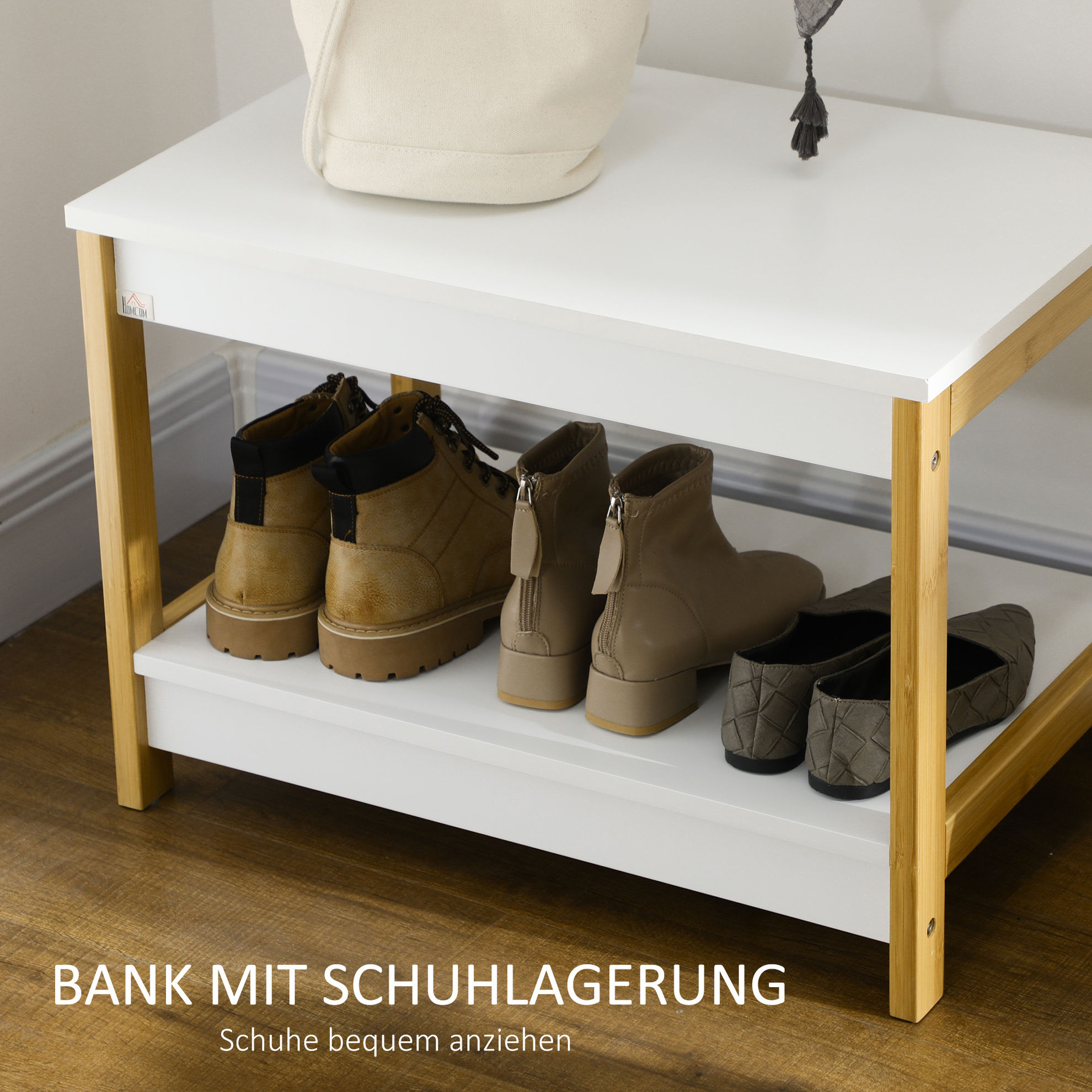 Garderobenständer mit Schuhbank weiß, natur Farbe: weiß, natur | Weltbild.de