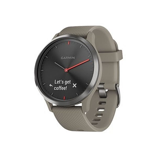 GARMIN vivomove HR Sport schwarz mit sandsteinfarbenem Silikonarmband modische Hybrid-Smartwatch mit Touchscreen