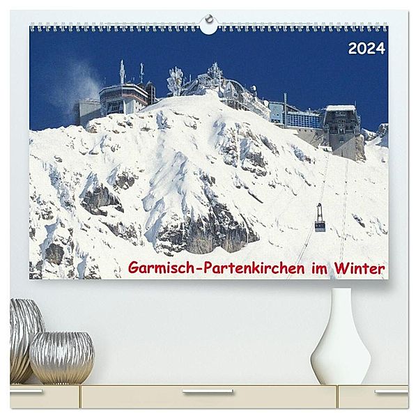 Garmisch-Partenkirchen im Winter (hochwertiger Premium Wandkalender 2024 DIN A2 quer), Kunstdruck in Hochglanz, Arno Layer