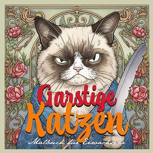 Garstige Katzen Malbuch für Erwachsene Graustufen, Monsoon Publishing, Musterstück Grafik