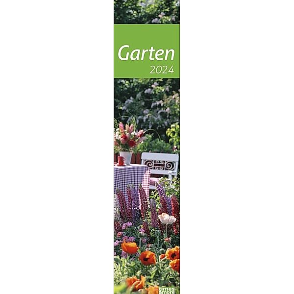 Garten Langplaner 2024. times&more Streifenkalender. Langer Wandplaner mit hübschen Gartenmotiven. Dekorativer Kalender zum Eintragen.