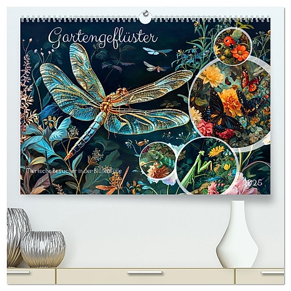 Gartengeflüster - Tierische Besucher in der Blütenfülle (hochwertiger Premium Wandkalender 2025 DIN A2 quer), Kunstdruck in Hochglanz, Calvendo, Anja Frost