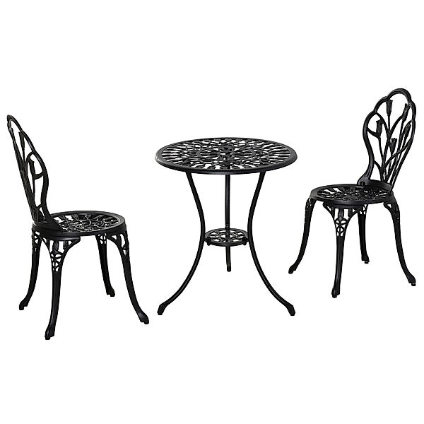 Gartenmöbel-Set mit Blumen Design (Farbe: schwarz)