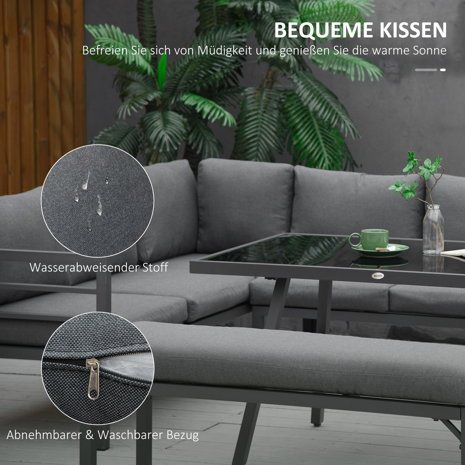 Gartenmöbel-Set mit Kissen und Bank grau Farbe: grau | Weltbild.de
