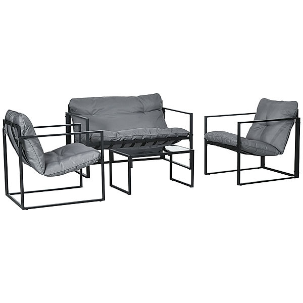 Gartenmöbel-Set mit Sitzkissen schwarz, grau (Farbe: mehrfarbig)