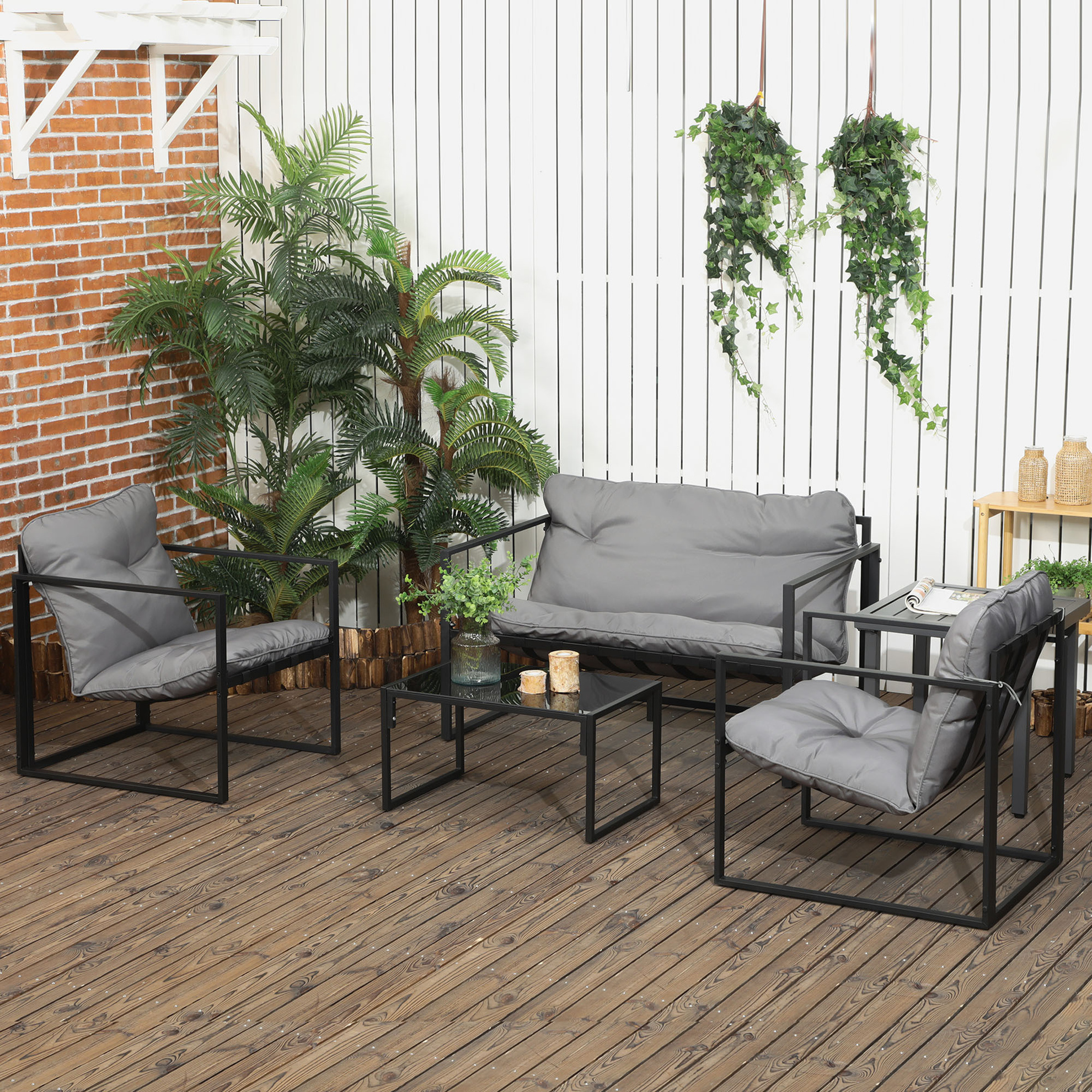 Gartenmöbel-Set mit Sitzkissen schwarz, grau Farbe: mehrfarbig