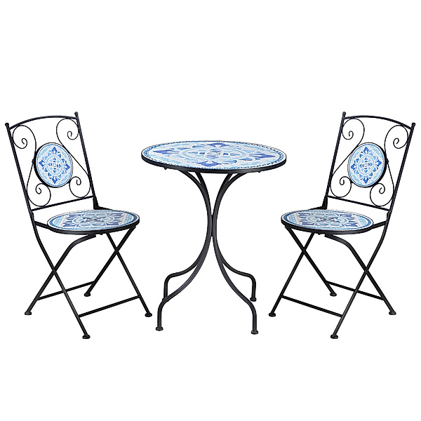 Gartenmöbel-Set mit Stahlrahmen blau, schwarz (Farbe: schwarz,  blau, weiß)