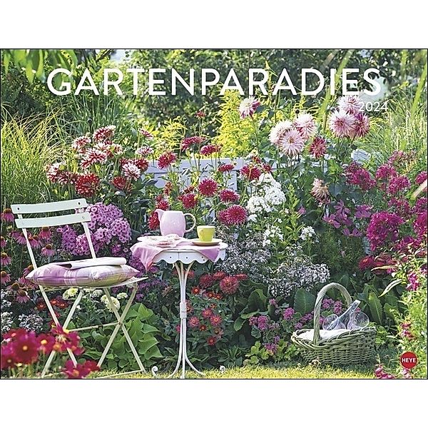 Gartenparadies Posterkalender 2024. Wandkalender mit 12 romantischen Garten-Fotos. Dekorativer Bildkalender für Gartenliebhaber. 44 x 34 cm. Querformat.