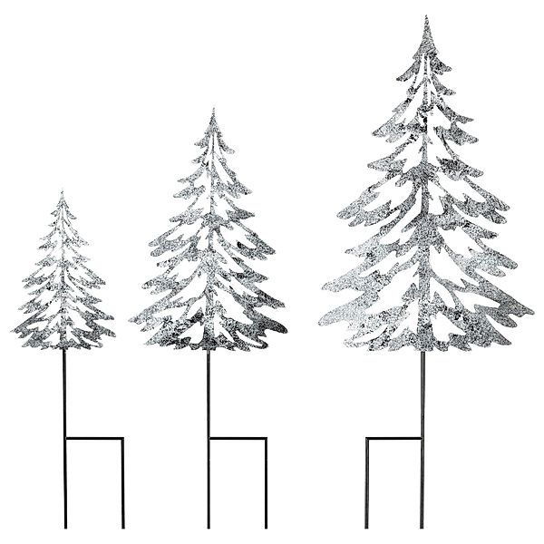 Gartenstecker-Set, 3-tlg. Fichten Schwarz/Silberfarben