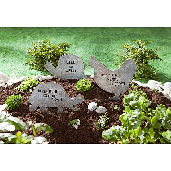 Gartenstecker Tiere mit Spruch, 3er-Set