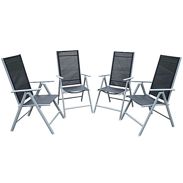 Gartenstühle mit verstellbarer Rückenlehne (Farbe: schwarz, silber, Größe: 55 x 70 x 103 cm (LxBxH))