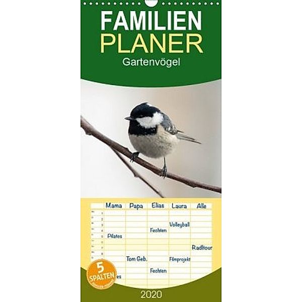 Gartenvögel - Familienplaner hoch (Wandkalender 2020 , 21 cm x 45 cm, hoch), Samashy-Romy Schötz