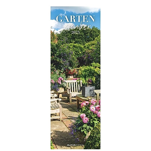 Gartenzauber 2025 - Streifenkalender 15x42 cm - mit viel Platz für Eintragungen - Gärten - Bildkalender - Wandplaner - Gartenkalender