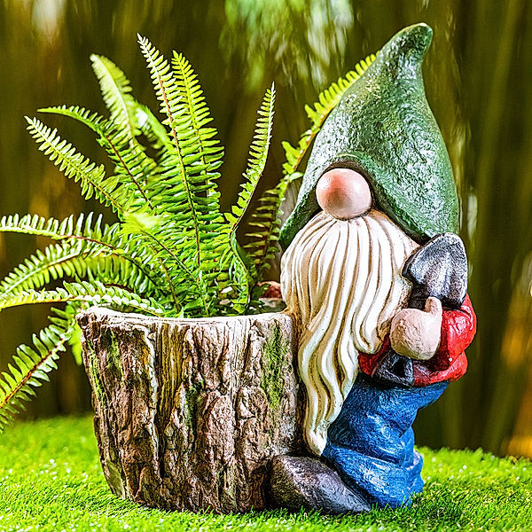 Gartenzwerg-Figur mit Pflanztopf, stehend