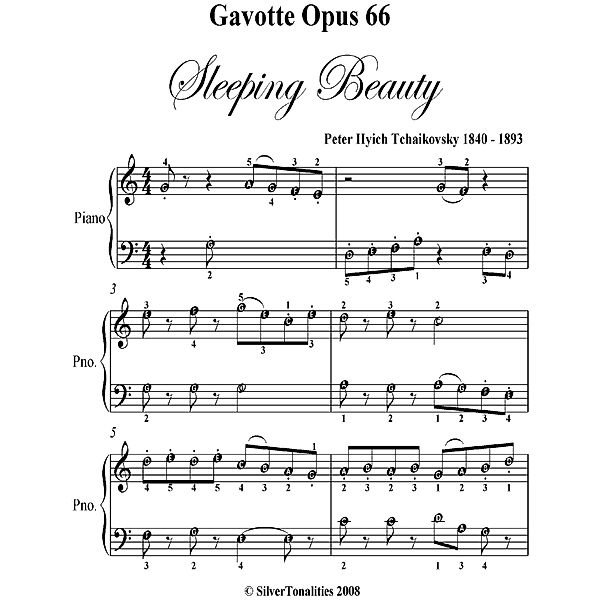 Gavotte Opus 66 Sleeping Beauty - Easy Piano Sheet Music, Silver Tonalities