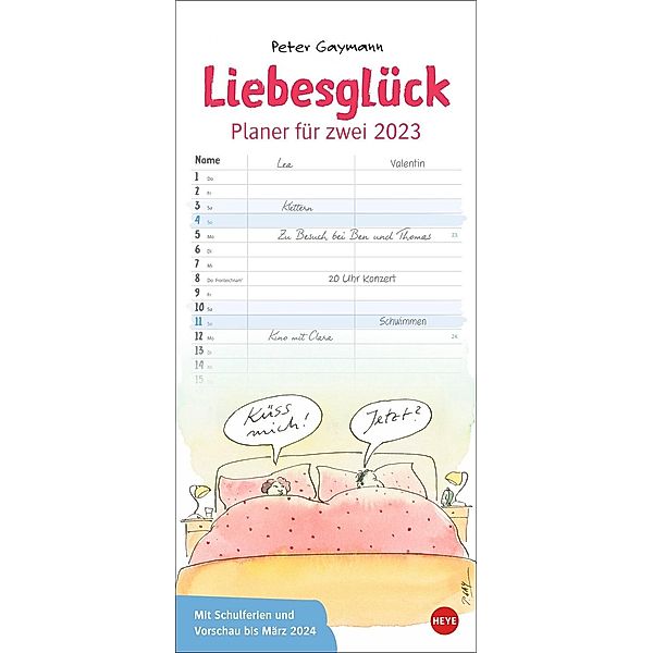 Gaymann: Liebesglück Planer für zwei 2023. Humorvoller Partnerkalender mit 2 Spalten und viel Platz für Eintragungen. Wa, Peter Gaymann