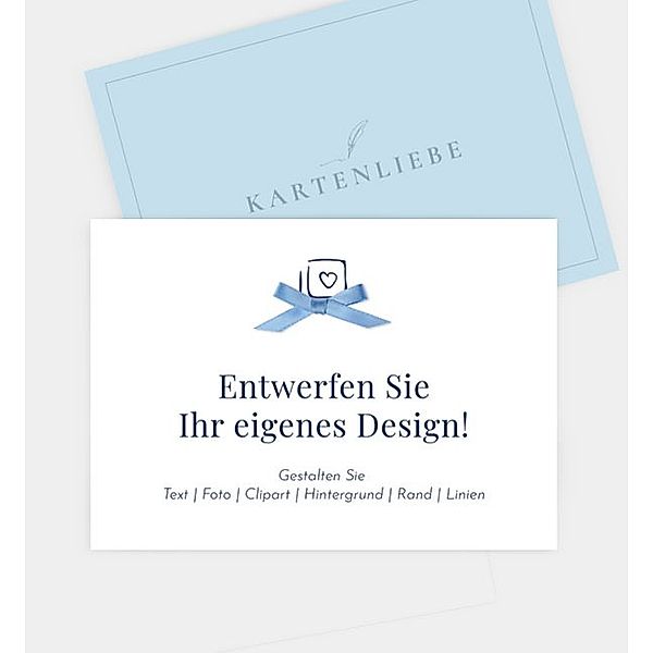 Geburtsanzeige Blanko Design, Postkarte quer mit Schleife (148 x 105mm) mit Schleife