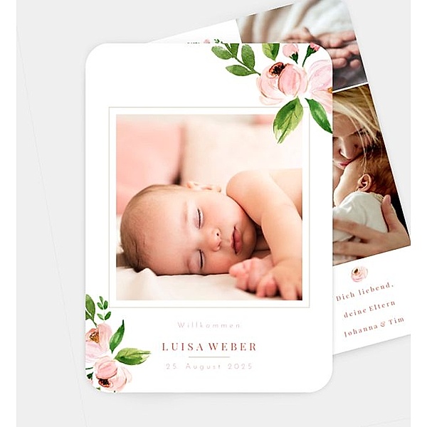 Geburtsanzeige Blush Rose, Postkarte hoch (120 x 170mm)