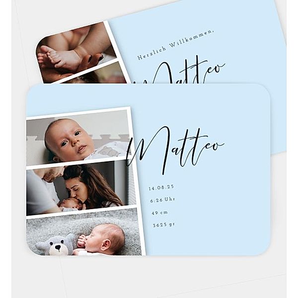 Geburtsanzeige Fotostreifen, Postkarte quer (170 x 120mm)