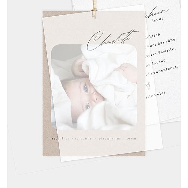Geburtsanzeige Freedom - Crafty, Postkarte hoch mit Transparentpapier (120 x 170mm)