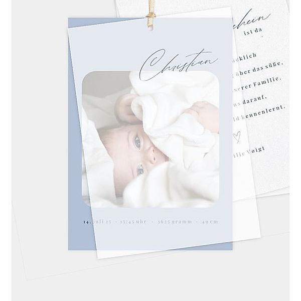 Geburtsanzeige Freedom, Postkarte hoch mit Transparentpapier (120 x 170mm)