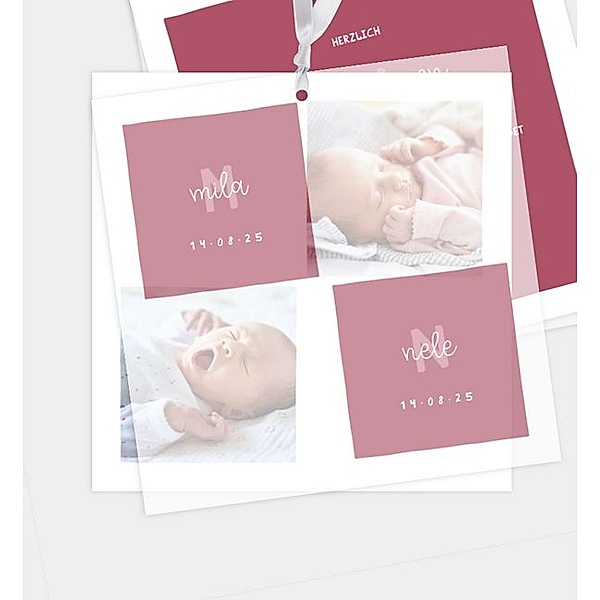Geburtsanzeige Memory, Postkarte quadratisch mit Transparentpapier (145 x 145mm)