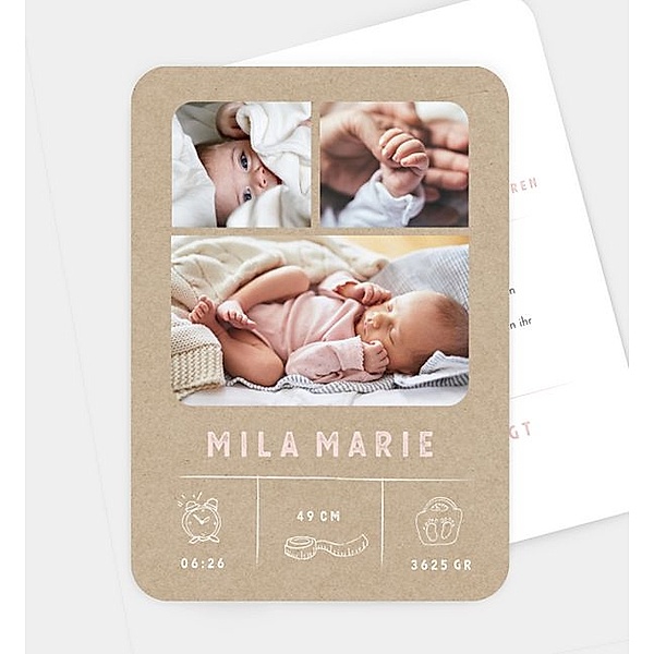 Geburtsanzeige Mini Me · Crafty, Postkarte hoch (120 x 170mm)