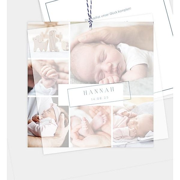 Geburtsanzeige Miracle, Postkarte quadratisch mit Transparentpapier (145 x 145mm)