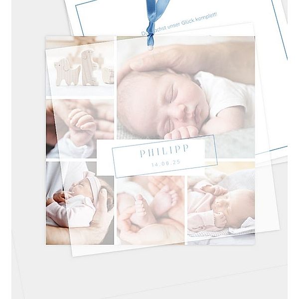 Geburtsanzeige Miracle, Postkarte quadratisch mit Transparentpapier (145 x 145mm)