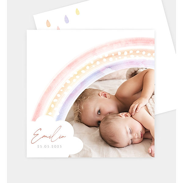 Geburtsanzeige Rainbow, Postkarte quadratisch (145 x 145mm)