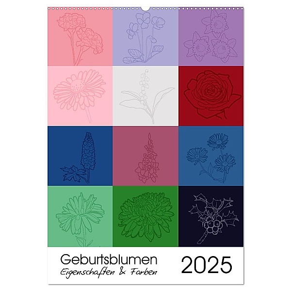 Geburtsblumen - Eigenschaften und Farben (Wandkalender 2025 DIN A2 hoch), CALVENDO Monatskalender, Calvendo, Sandra Brill