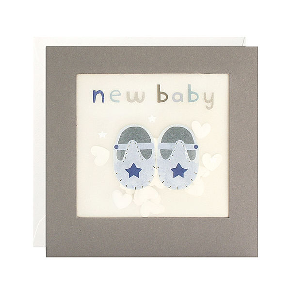 james ellis Geburtskarte SHAKIES – NEW BABY SHOES in blau/grau