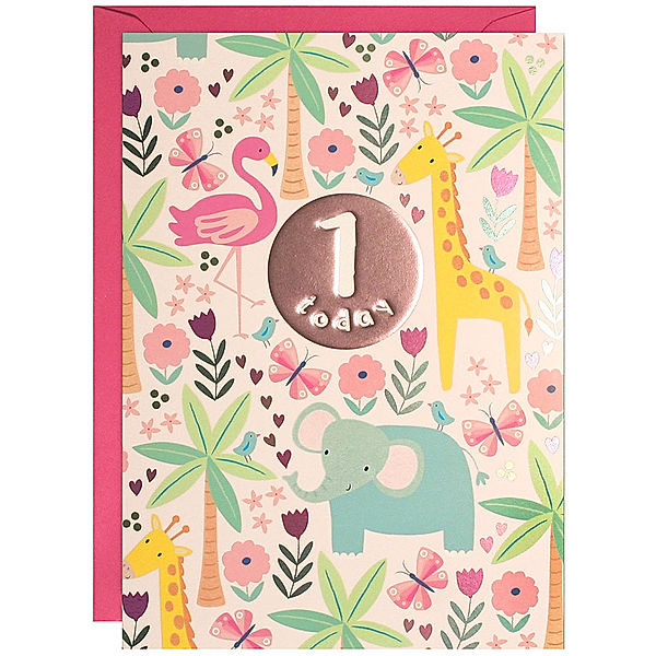james ellis Geburtstagskarte 1 JAHR – JUNGLE in rosa