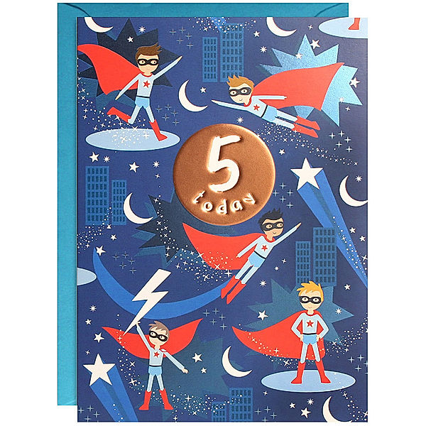 james ellis Geburtstagskarte 5 JAHRE – SUPER HERO in blau