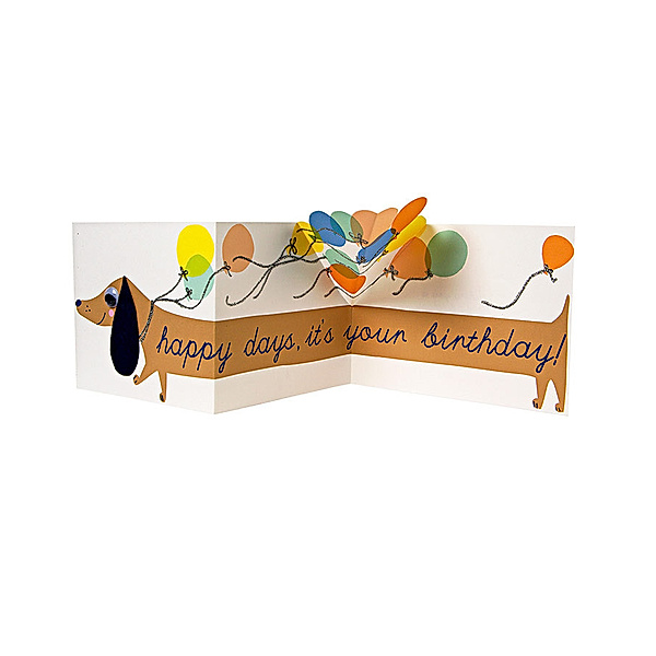Meri Meri Geburtstagskarte Leporello SAUSAGE DOG in bunt