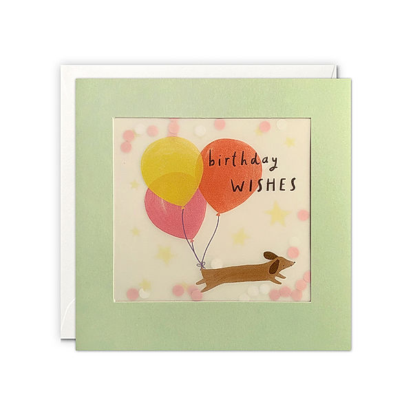 james ellis Geburtstagskarte PAPER SHAKIES – BIRTHDAY – DACHSHUND AND BALLOONS