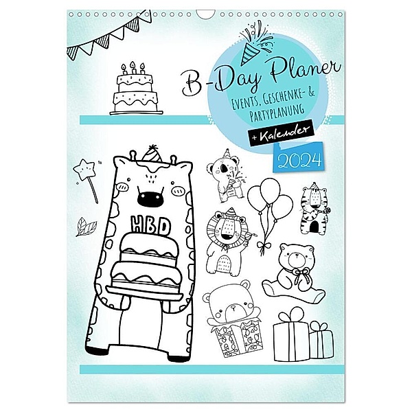 Geburtstagsplaner Doodle Tiere - Für Termine, Geschenke, Eventdetails & mehr (Wandkalender 2024 DIN A3 hoch), CALVENDO Monatskalender, MD-Publishing