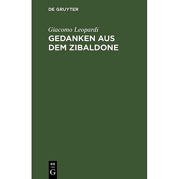 Gedanken aus dem Zibaldone / Jahrbuch des Dokumentationsarchivs des österreichischen Widerstandes, Giacomo Leopardi