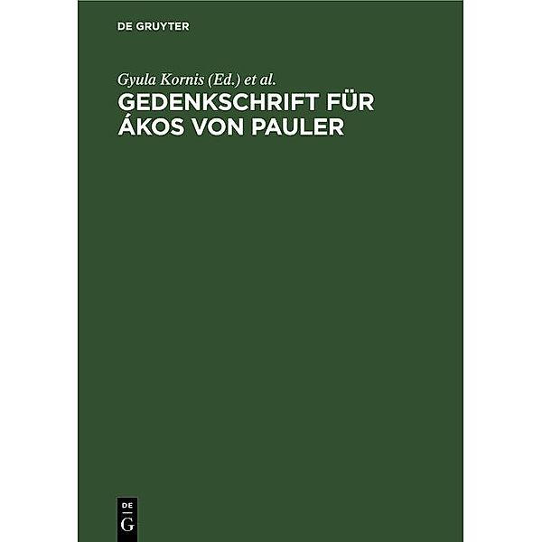 Gedenkschrift für Ákos von Pauler