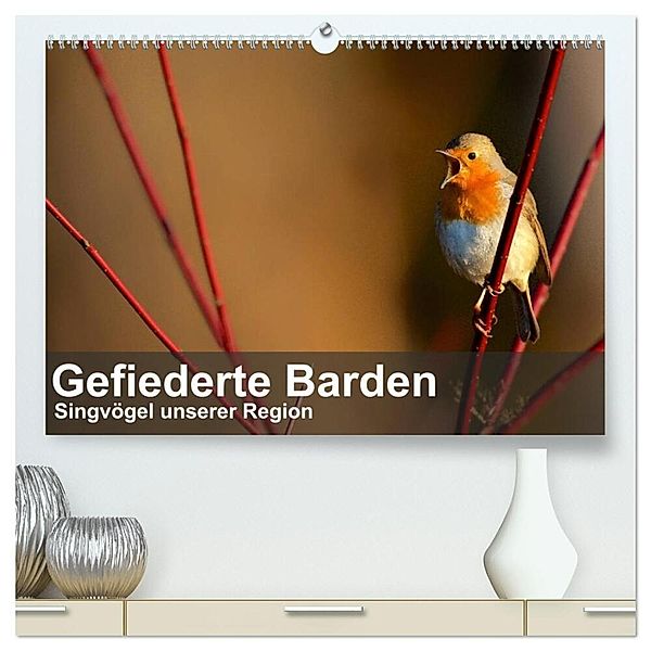 Gefiederte Barden - Singvögel unserer Region (hochwertiger Premium Wandkalender 2024 DIN A2 quer), Kunstdruck in Hochglanz, Alexander Krebs