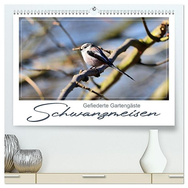 Gefiederte Gartengäste, Schwanzmeisen (hochwertiger Premium Wandkalender 2024 DIN A2 quer), Kunstdruck in Hochglanz, Calvendo