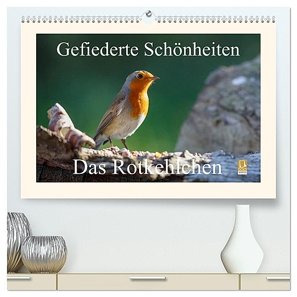 Gefiederte Schönheiten - Das Rotkehlchen (hochwertiger Premium Wandkalender 2024 DIN A2 quer), Kunstdruck in Hochglanz, rolf pötsch