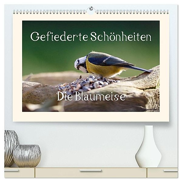 Gefiederte Schönheiten - Die Blaumeise (hochwertiger Premium Wandkalender 2024 DIN A2 quer), Kunstdruck in Hochglanz, rolf pötsch