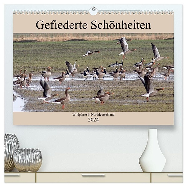 Gefiederte Schönheiten - Wildgänse in Norddeutschland (hochwertiger Premium Wandkalender 2024 DIN A2 quer), Kunstdruck in Hochglanz, rolf pötsch