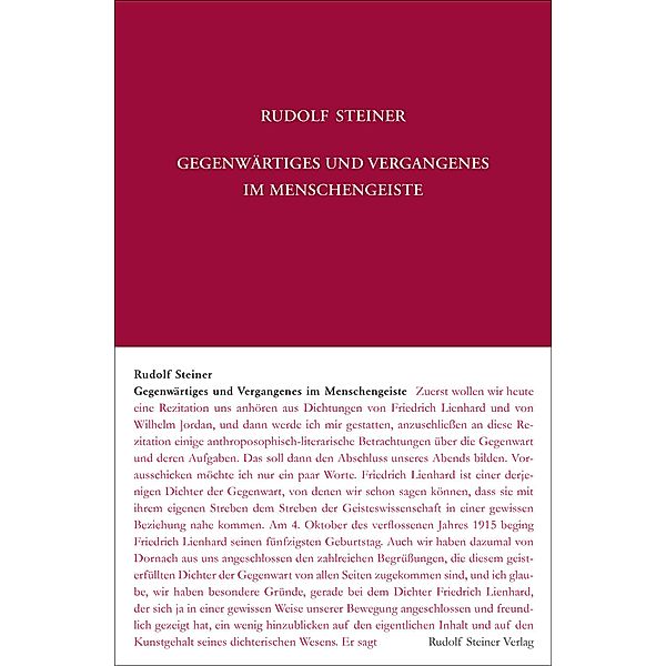Gegenwärtiges und Vergangenes im Menschengeiste, Rudolf Steiner